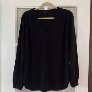 Ann Taylor Factory Black V-Neck Blouse
